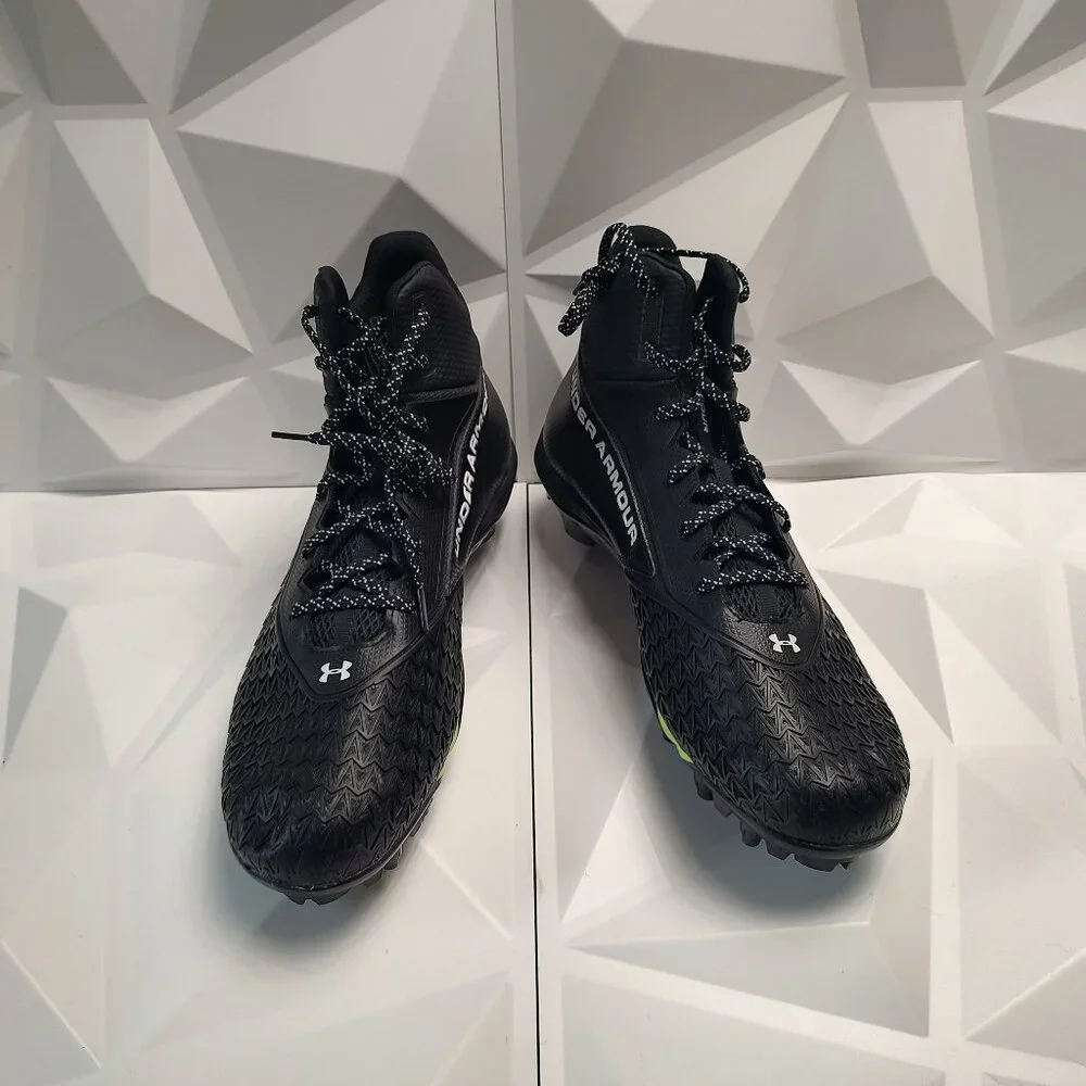 Under Armour Mens Football Cleat 16 Black White Shoe Lacrosse Spine Hammer - Picture 9 of 12